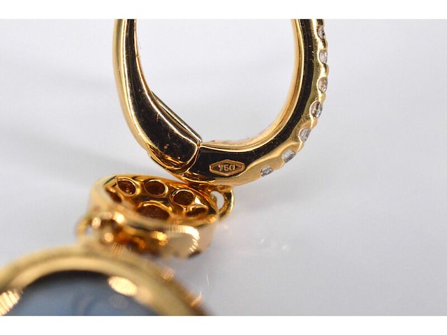 Crivelli - gouden oorhangers met grote natuurlijke edelstenen en diamanten - afbeelding 6 van  8
