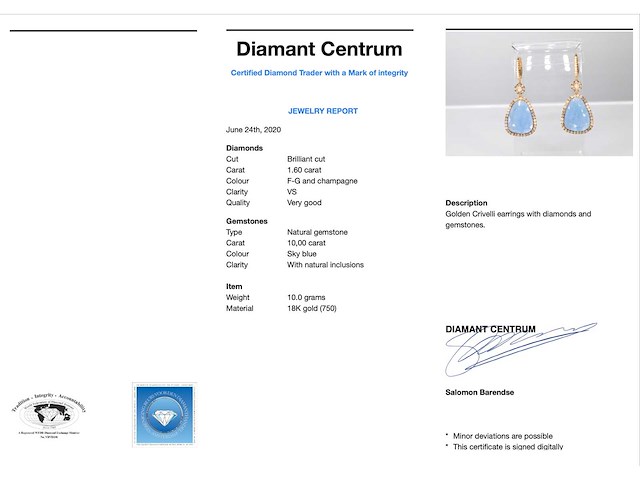 Crivelli gouden oorhangers met grote natuurlijke edelstenen en diamanten - afbeelding 3 van  7