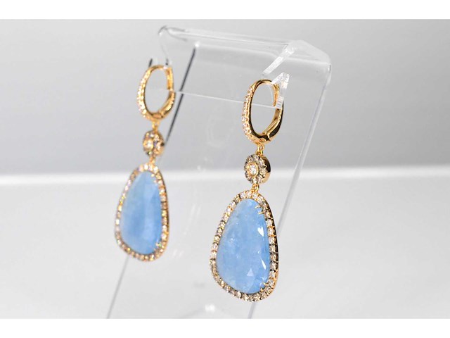 Crivelli gouden oorhangers met grote natuurlijke edelstenen en diamanten - afbeelding 4 van  7