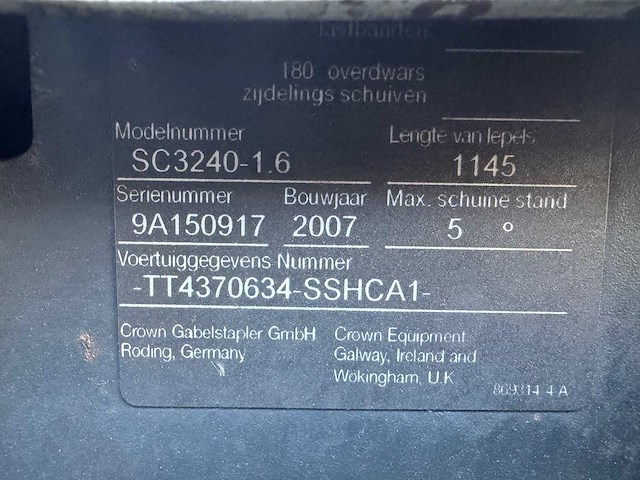 Crown - sc3240-1.6 - forklift trucks - 2007 - afbeelding 2 van  11