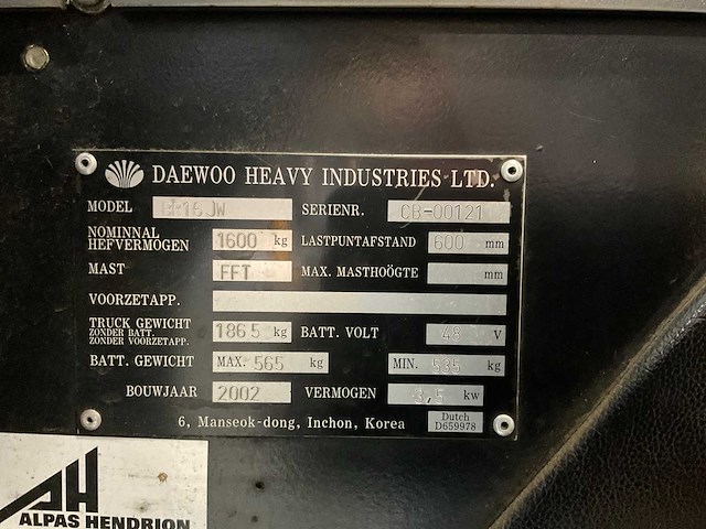 Daewoo - 2002 - br18j - reachtruck - afbeelding 10 van  19