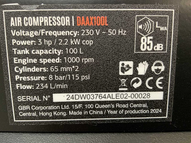 Daewoo - 2025 - daax100l - luchtcompressor 100l - afbeelding 15 van  16