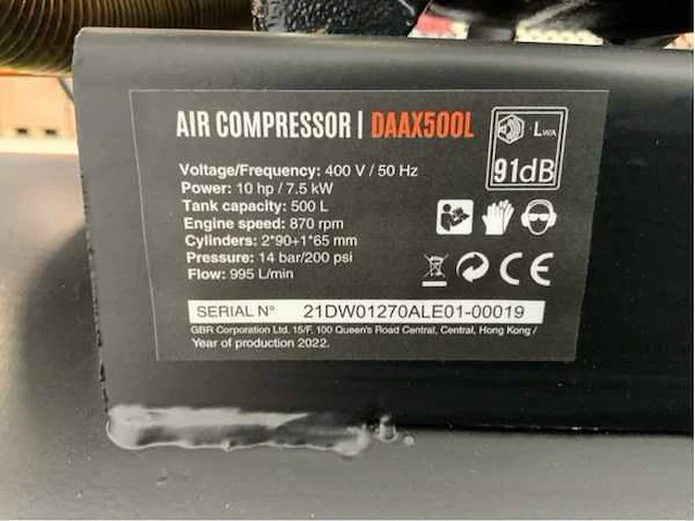 Daewoo - 2025 - daax500l - luchtcompressor 500l 14bar - afbeelding 22 van  29