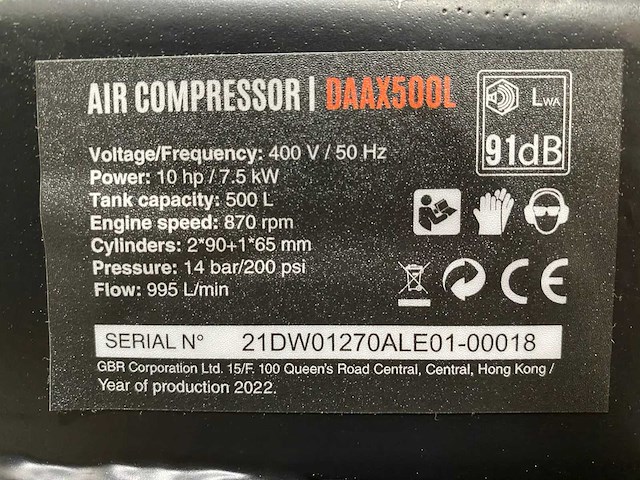 Daewoo - 2026 - daax 500l - luchtcompressor - afbeelding 4 van  9