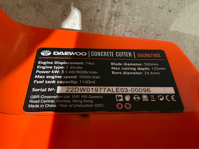 Daewoo - 2026 - dacnq74s - betonzaag - afbeelding 3 van  10