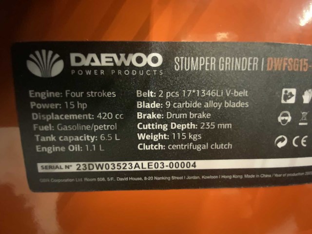 Daewoo - 2026 - dwfsg15-300 - stump grinder - afbeelding 1 van  4