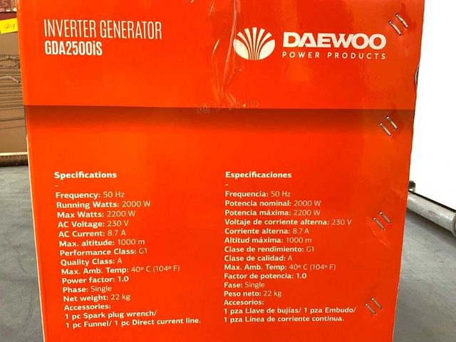 Daewoo - 2026 - gda2500is - inverter generator 2200w 8.7a - afbeelding 6 van  9