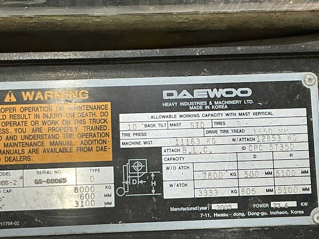 Daewoo - d80s-2 - 4.98m duplex - vorkheftruck - afbeelding 18 van  18