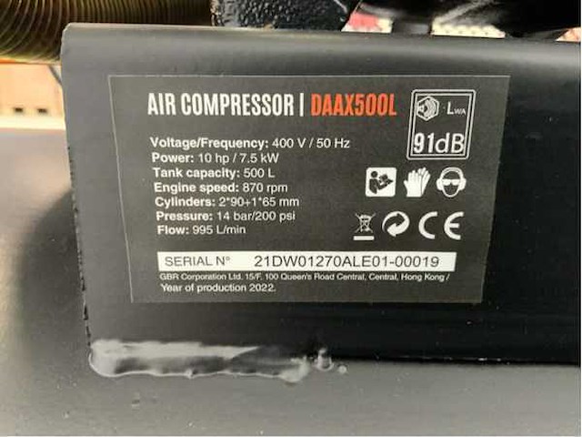 Daewoo daax500l - luchtcompressor - 500liter - 10pk - 14 bar - afbeelding 15 van  26