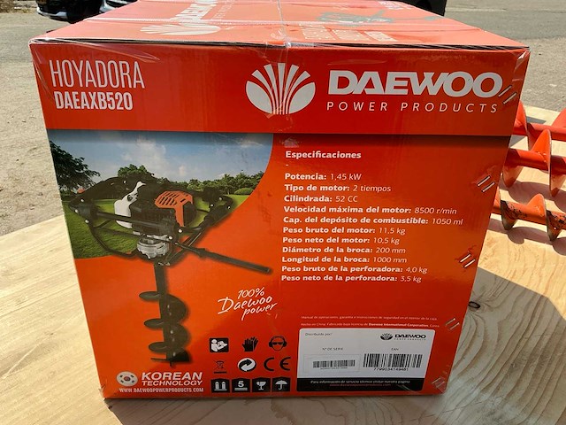 Daewoo daeaxb520 benzine grondboor met 4 grondboren – nieuw in doos - afbeelding 3 van  6