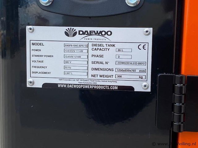 Daewoo dagfs-15ac diesel stroomgenerator - afbeelding 8 van  9