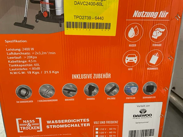Daewoo davc2400-60l industriële nat- droogstofzuiger - afbeelding 6 van  14