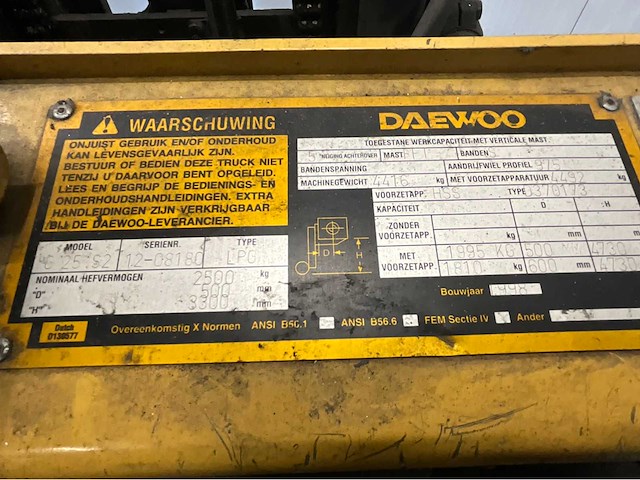 Daewoo g25s-2 - vorkheftruck triplex - freelift - sideshift - 2002 uur - afbeelding 5 van  16