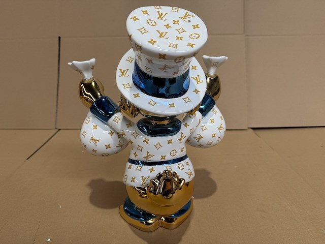 Dagobert duck beeld, lior24, wit, goud en metallic blauw - afbeelding 3 van  4