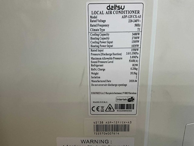 Daitsu mobiele airco adp-12f/cx-a3 (wifi remote) - afbeelding 6 van  6