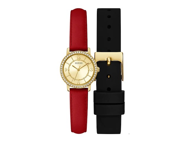 Dameshorloge gift set guess, night life set gw0643l2 28mm, band:rood/zwart kast:goud - afbeelding 1 van  1