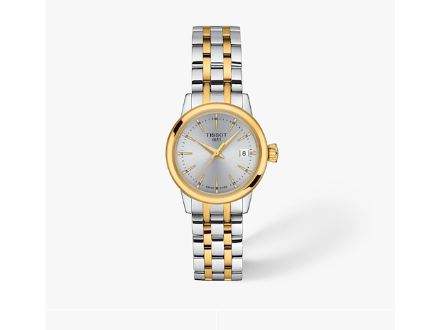 Dameshorloge tissot, classic dream t129.210.22.031.00 - 28mm, zilveren wijzerplaat, zilver/goudkleurige band - afbeelding 1 van  1