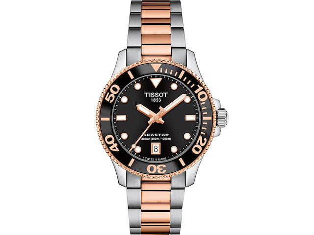 Dameshorloge tissot, seastar 1000 36mm t120.210.22.051.01 , zwarte wijzerplaat, grijs/zilverkleurige band met roségoudkleurige accenten - afbeelding 1 van  2