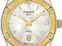 Dameshorloge tissot, t101.910.22.111.00 pr 100 sport chic 36mm, zilver / goudkleurig / wit parelmoer - afbeelding 1 van  3