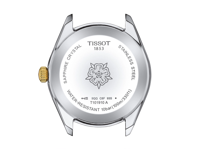 Dameshorloge tissot, t101.910.22.111.00 pr 100 sport chic 36mm, zilver / goudkleurig / wit parelmoer - afbeelding 3 van  3