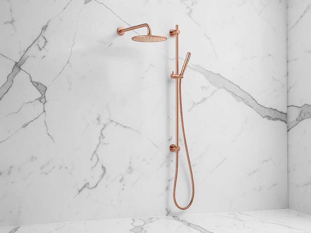 Damixa iris hoofddouche met wandarm glijstang en staaf handdouche brushed copper - afbeelding 1 van  1