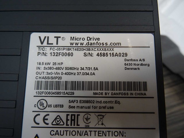 Danfoss - fc-051p18kt4e20h3bxcxxxsxxx - frequentieregelaar - afbeelding 2 van  2