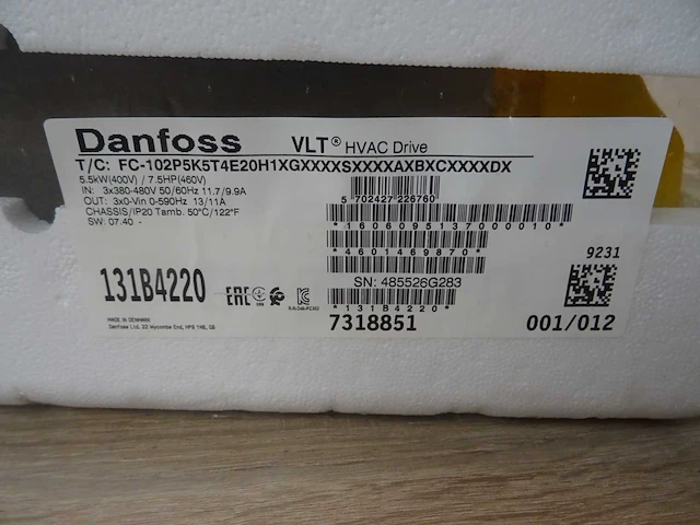 Danfoss - vlt hvac drive - fc-102p5k5t4e20h1xgxxxxsxxxxaxbxcxxxxdx - frequentieregelaar - afbeelding 3 van  3