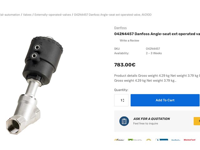 Danfoss 042n4457 hoek afsluiter - afbeelding 2 van  6