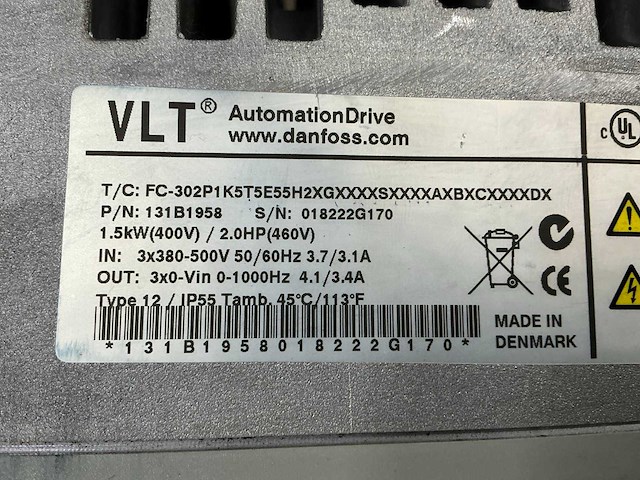 Danfoss vlt automationdrive fc302 1.5kw 131b1958 frequentieregelaar - afbeelding 6 van  6