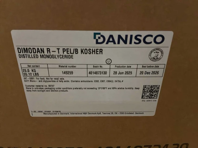 Danisco dimodan r-t pel/b kosher monoglyceride (25kg) (2x) - afbeelding 2 van  3