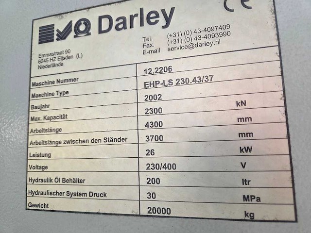 Darley - 2002 - ehp ls 230 43 37 - cnc-kantbank - afbeelding 12 van  12