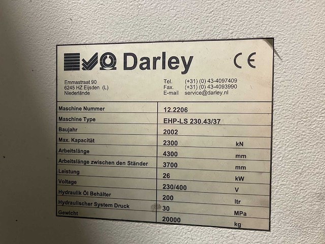 Darley - 2002 - ehp ls 230 43.37 - cnc kantbank - afbeelding 3 van  5