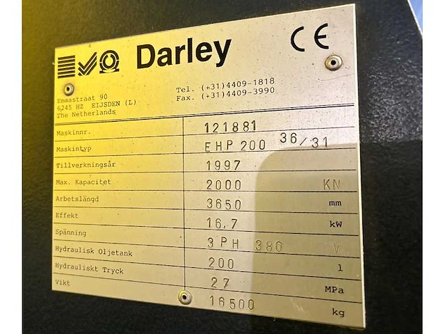 Darley - ehp 200/3600 - cnc press brake - afbeelding 17 van  17