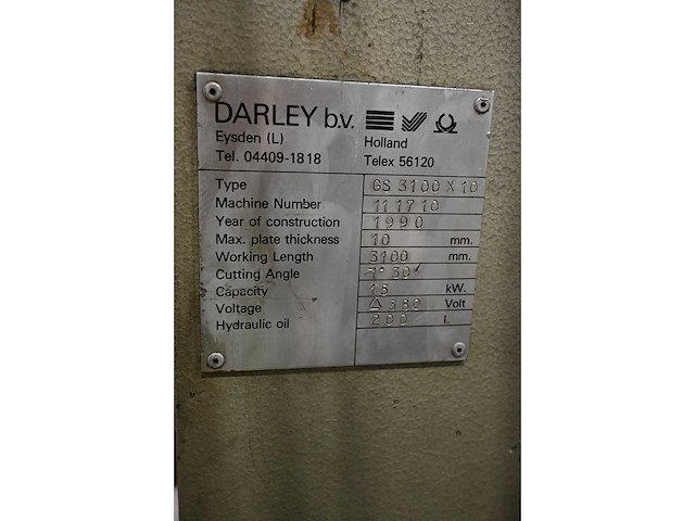 Darley - gs3100x10 - cnc guillotineschaar - afbeelding 7 van  8