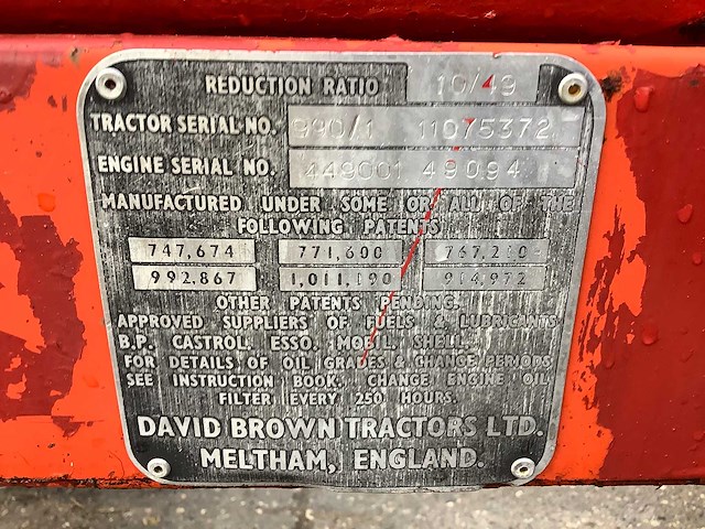 David brown - 1963 - 990 - oldtimer tractor - afbeelding 5 van  7