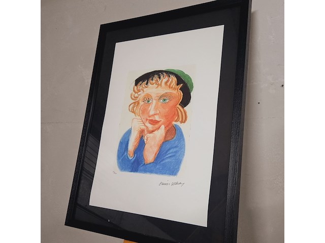 David hockney lithograaf ''celia with green hat '' - limited edition 60/200 - afbeelding 1 van  6