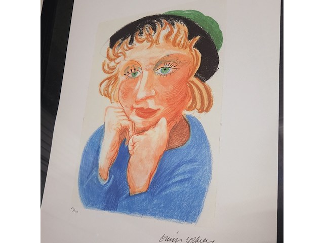 David hockney lithograaf ''celia with green hat '' - limited edition 60/200 - afbeelding 2 van  6