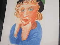David hockney lithograaf ''celia with green hat '' - limited edition 60/200 - afbeelding 2 van  6