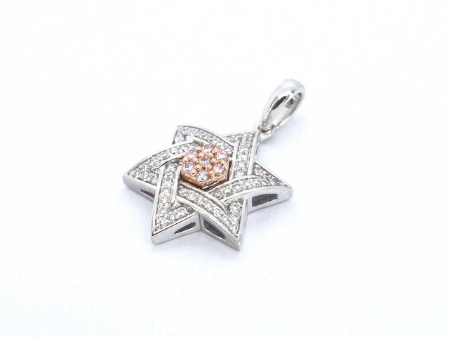 Davidster hanger met natuurlijke roze en witte diamanten van hoge kwaliteit - afbeelding 7 van  8