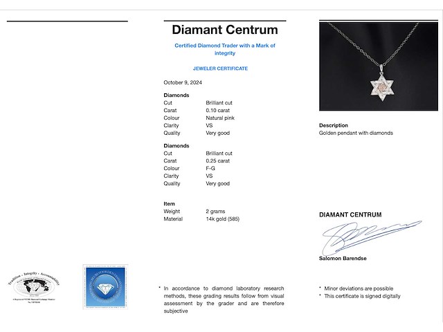 Davidster hanger met roze en witte diamanten - afbeelding 3 van  8