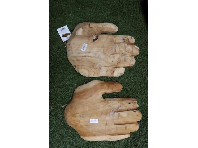 Deco teak houten schalen (hand) - set van 2 stuks - afbeelding 2 van  2