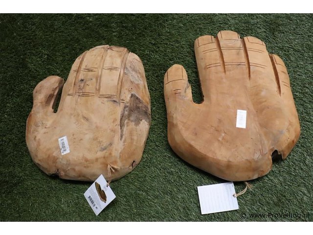 Deco teak houten schalen (hand) - set van 2 stuks - afbeelding 2 van  3