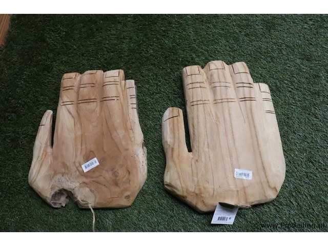 Deco teak houten schalen (hand) - set van 2 stuks - afbeelding 4 van  5