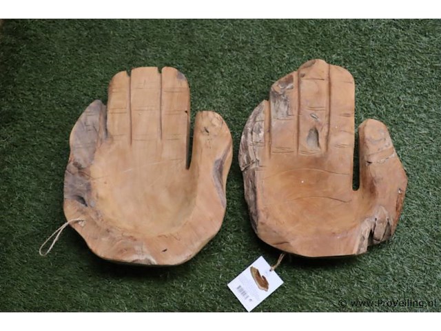 Deco teak houten schalen (hand) - set van 2 stuks - afbeelding 1 van  4