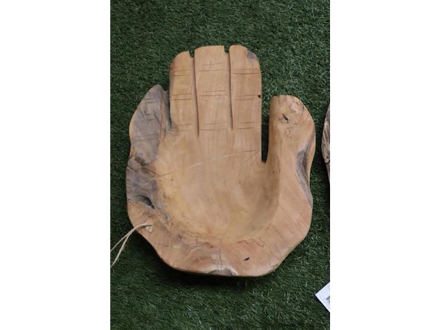 Deco teak houten schalen (hand) - set van 2 stuks - afbeelding 2 van  4