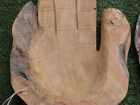 Deco teak houten schalen (hand) - set van 2 stuks - afbeelding 2 van  4