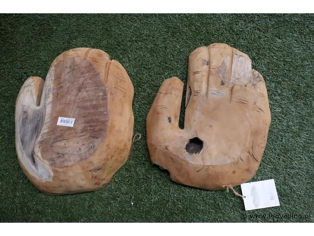 Deco teak houten schalen (hand) - set van 2 stuks - afbeelding 3 van  4