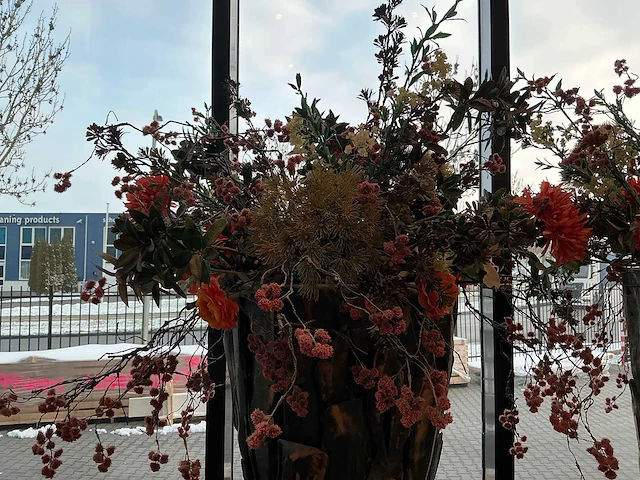 Decoratie zuil met pot met kunstbloemen (2x) - afbeelding 8 van  8