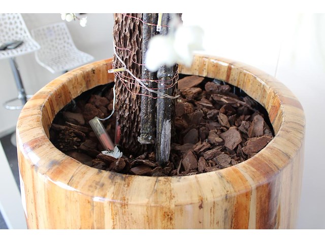 Decoratieve bloempot met kunstplant. hoogte pot 120 cm en totale hoogte circa 280 cm. - afbeelding 5 van  5
