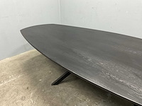 Deens ovaal eiken eetkamertafel zwart gelakt met onderstel - afbeelding 5 van  7